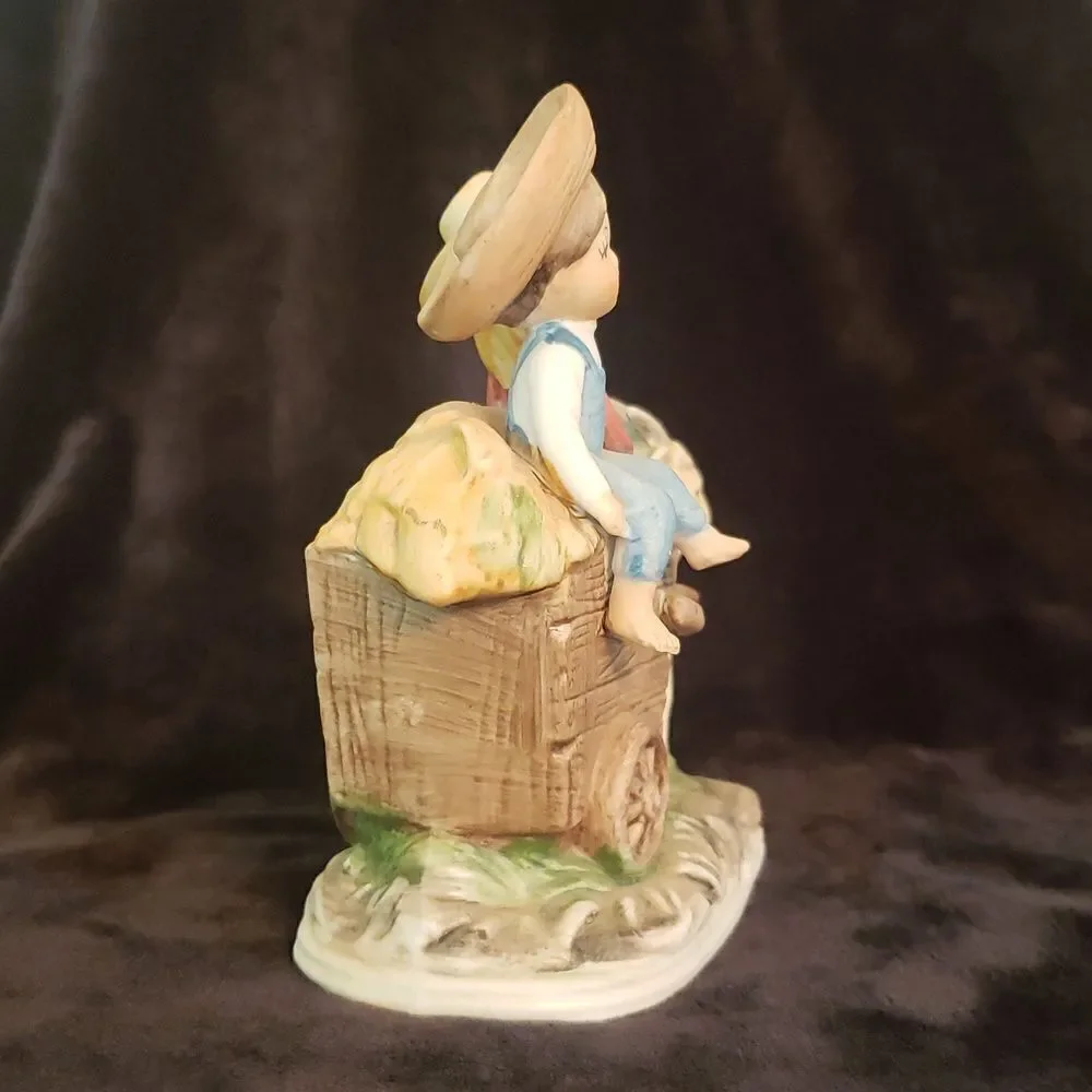 Vintage Children Riding Goat Cart Porcelain Figurine
